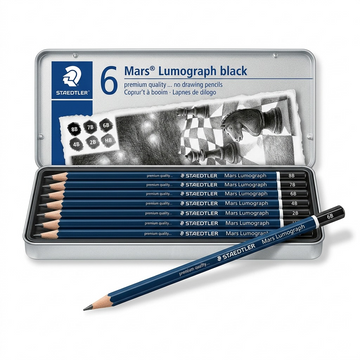 STAEDTLER Mars Lumograph – 6 crayons graphite noirs, réf. 100B-G6 — vue du produit 1