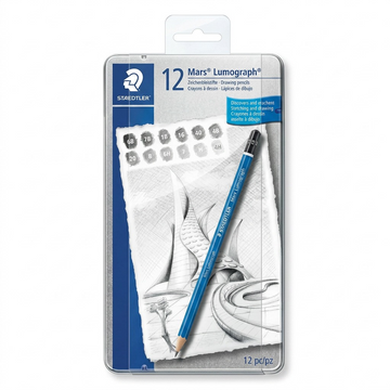STAEDTLER Mars Lumograph – 12 crayons graphite, réf. 100-G12-S-12 — vue du produit sur fond clair