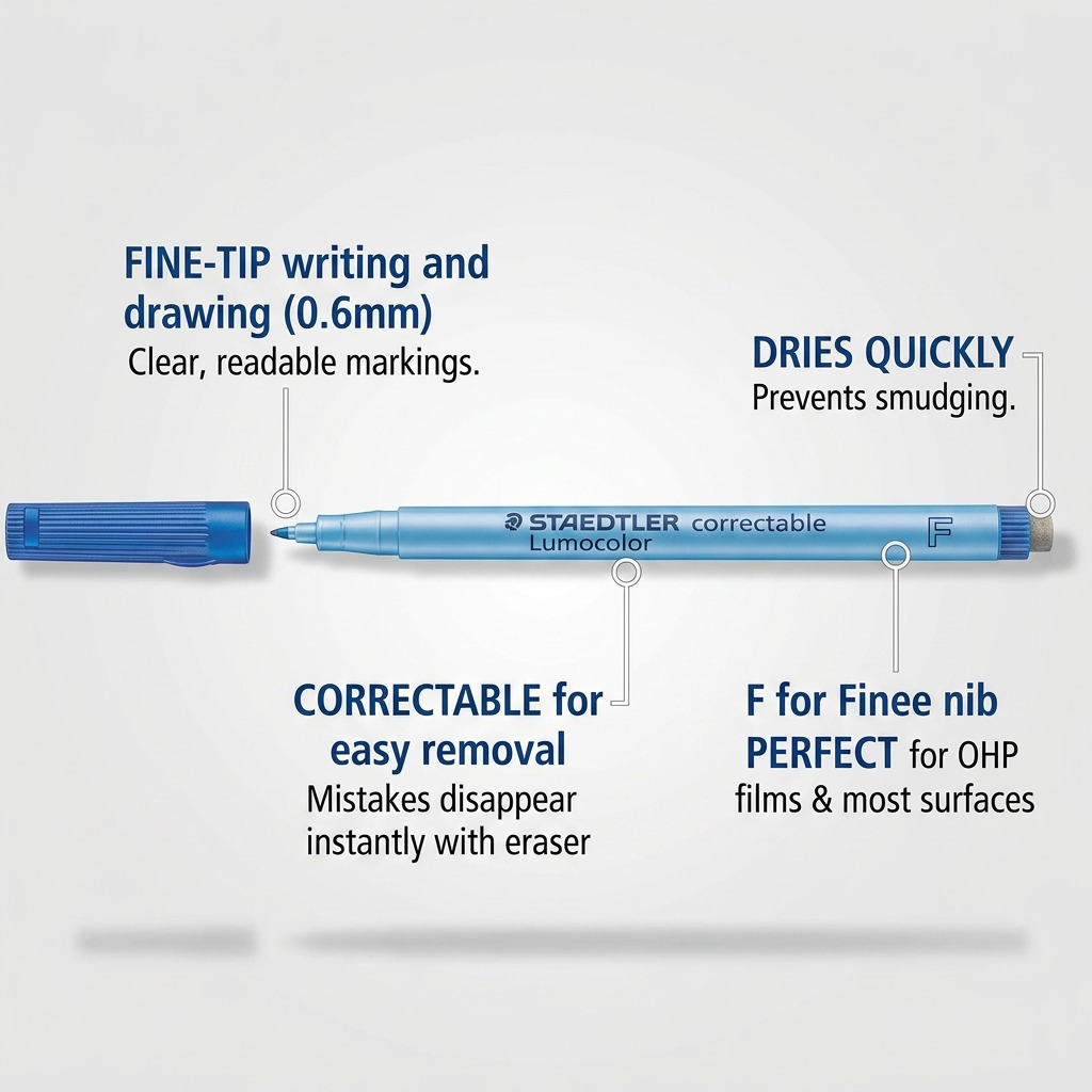 STAEDTLER Lumocolor – Marqueur bleu correctible à pointe fine, réf. 305-F-3-03 — vue du produit 6