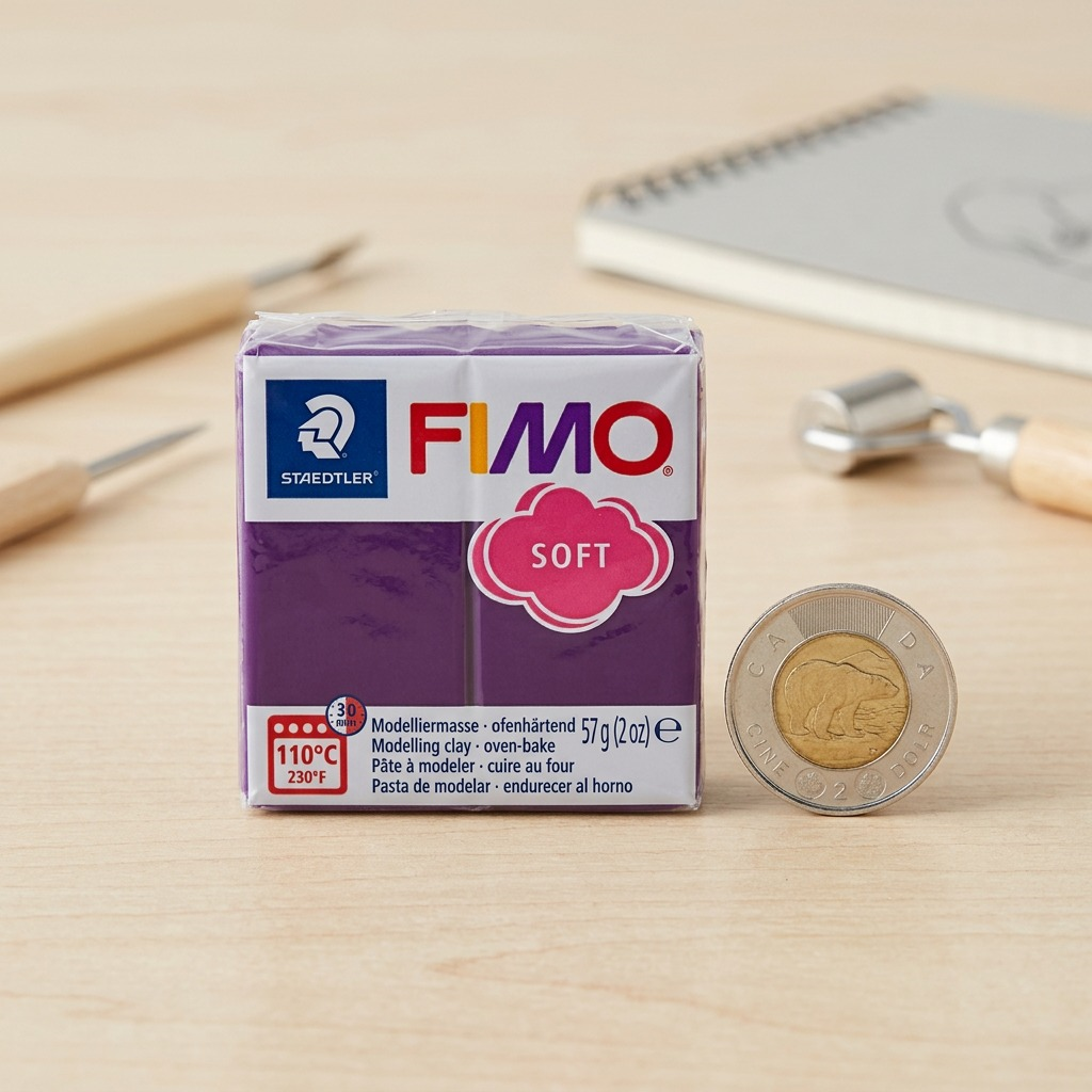 Pure high-resolution hero shot: STAEDTLER Fimo Soft Plum (8020-63) modelling clay block.