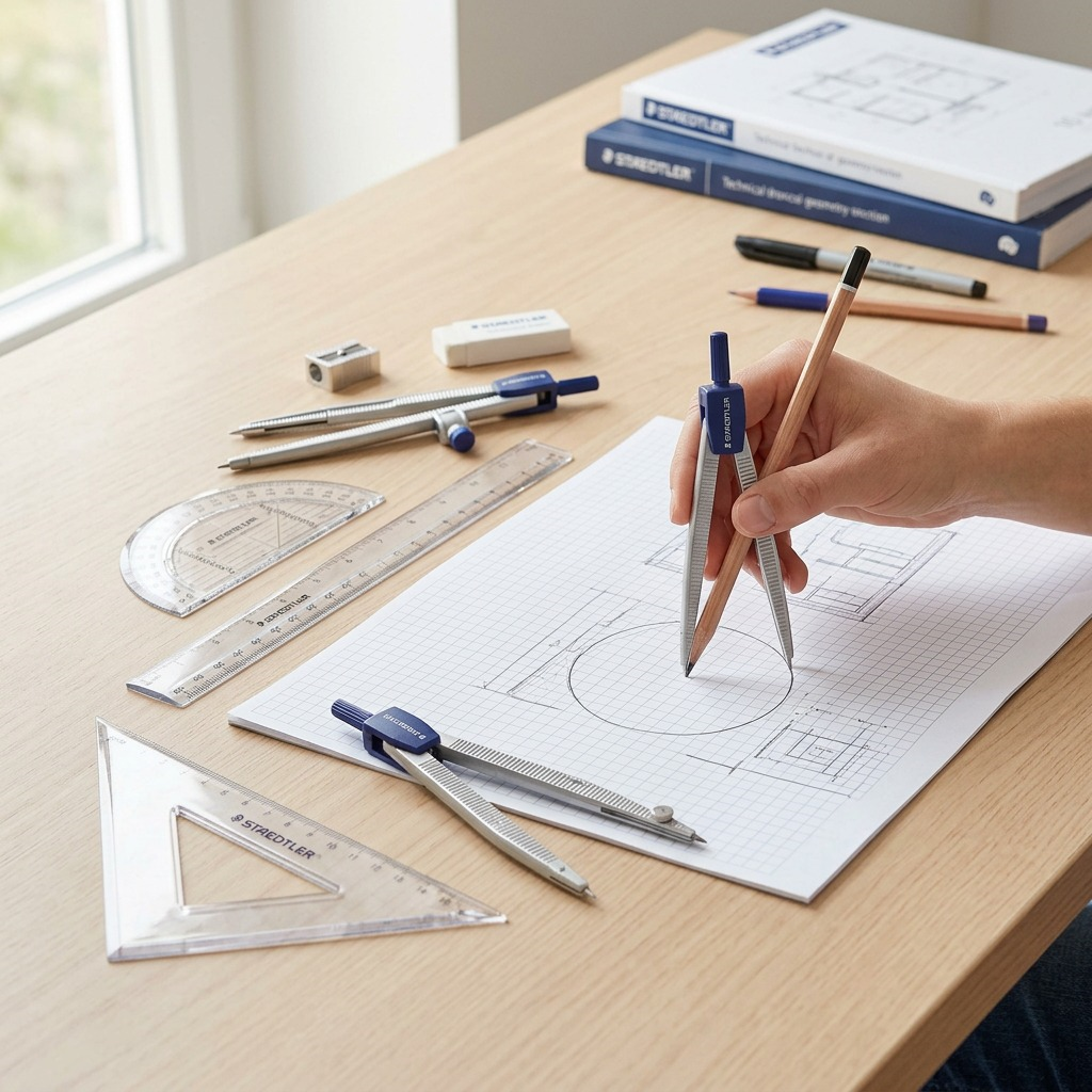 STAEDTLER – Lot de géométrie, 10 pièces, réf. 550-60S3A602 — vue en utilisation
