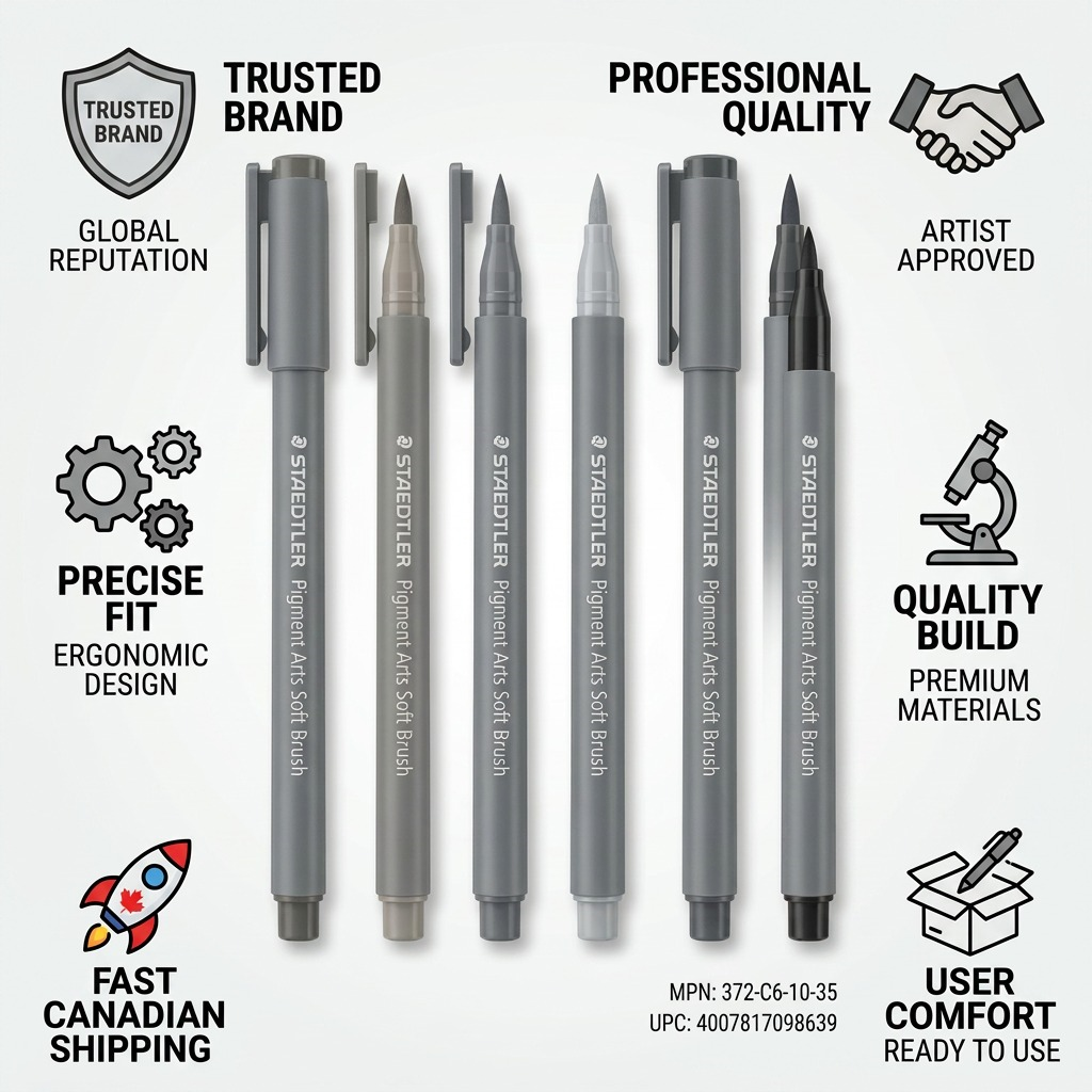 STAEDTLER Pigment Arts Soft Brush – Lot de 6 teintes grises, réf. 372-C6-10-35 — présentation des caractéristiques