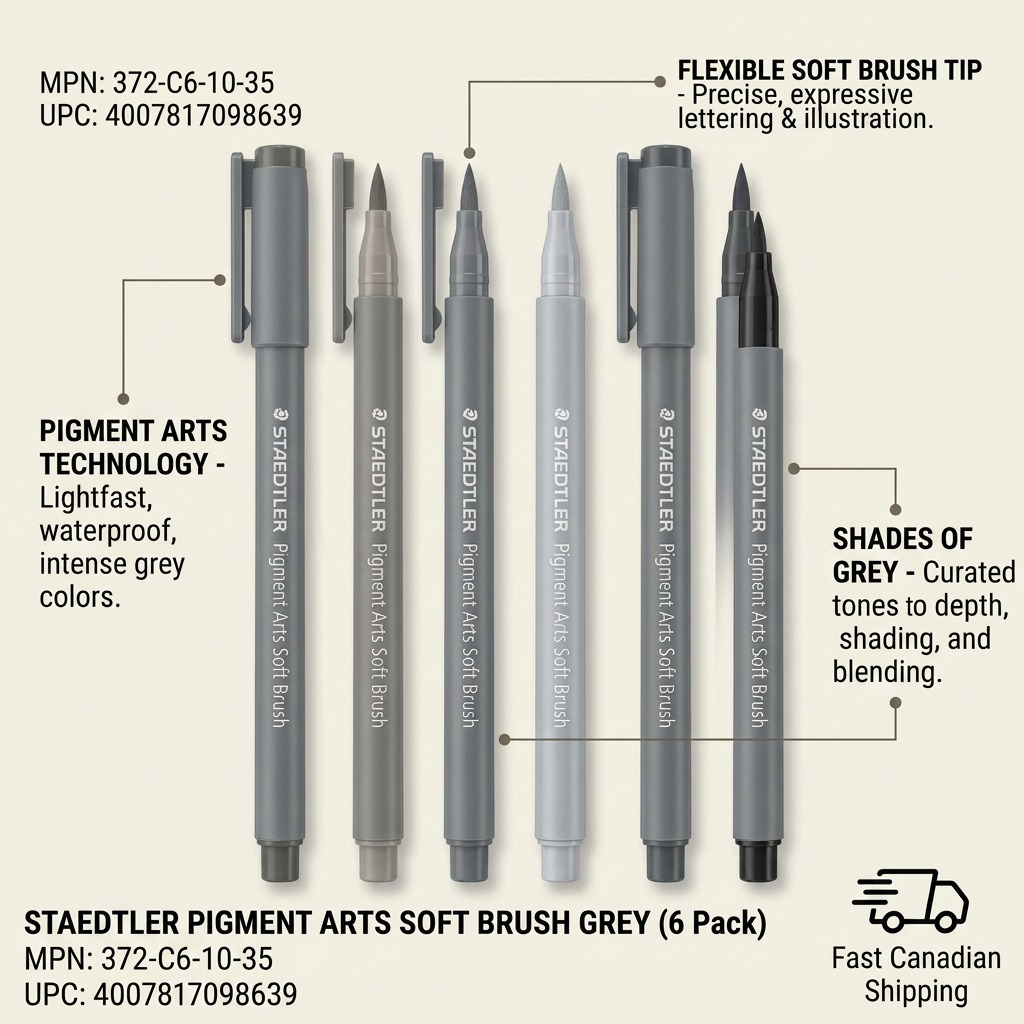 STAEDTLER Pigment Arts Soft Brush – Lot de 6 teintes grises, réf. 372-C6-10-35 — vue 6