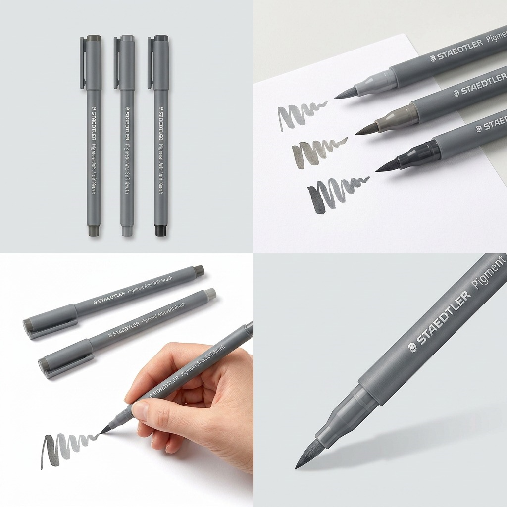 STAEDTLER Pigment Arts Soft Brush – Lot de 6 teintes grises, réf. 372-C6-10-35 — gros plan