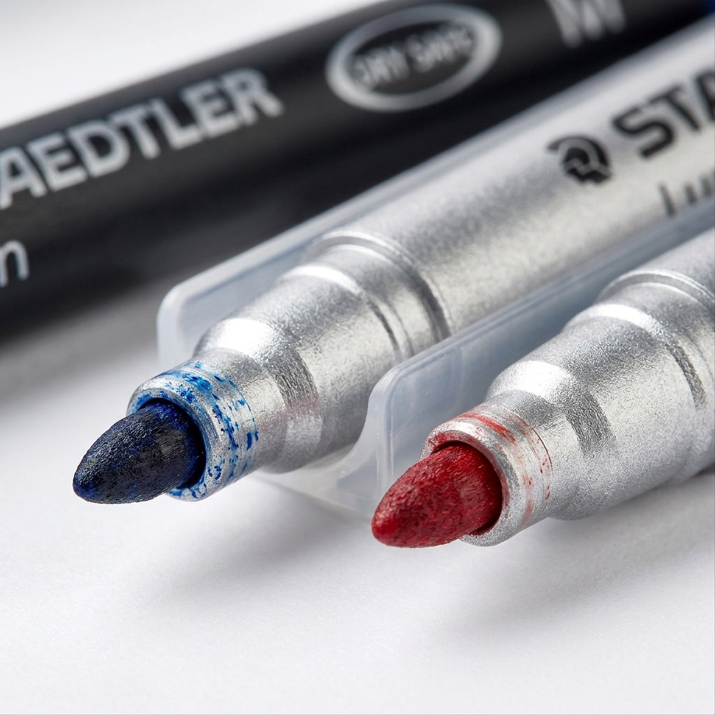 STAEDTLER Lumocolor – 8 marqueurs permanents moyen, réf. 317-WP8-10 — gros plan des détails