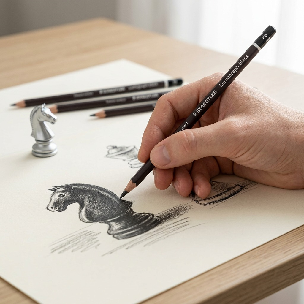 STAEDTLER Mars Lumograph – 6 crayons graphite noirs, réf. 100B-G6 — gros plan des détails