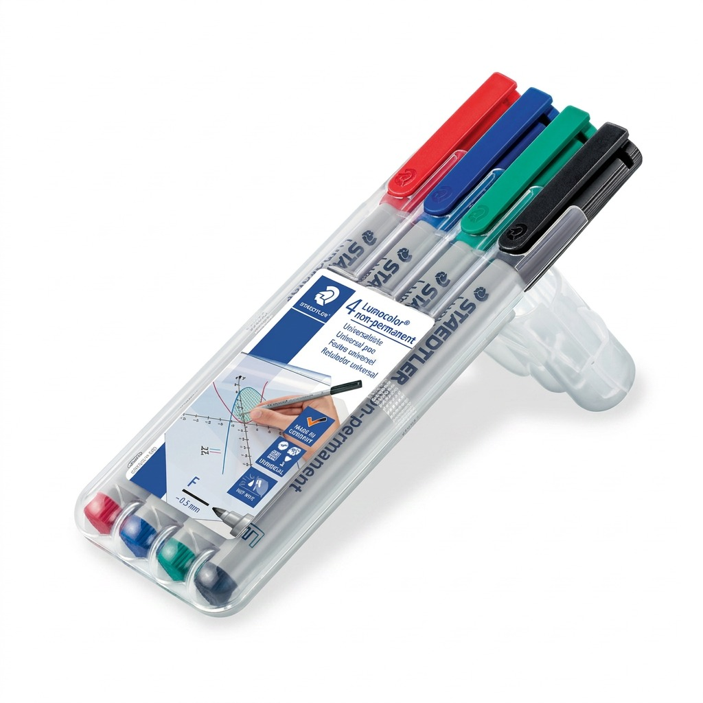 STAEDTLER Lumocolor – 4 marqueurs effaçables fin, réf. 316-WP4-10 — gros plan des détails