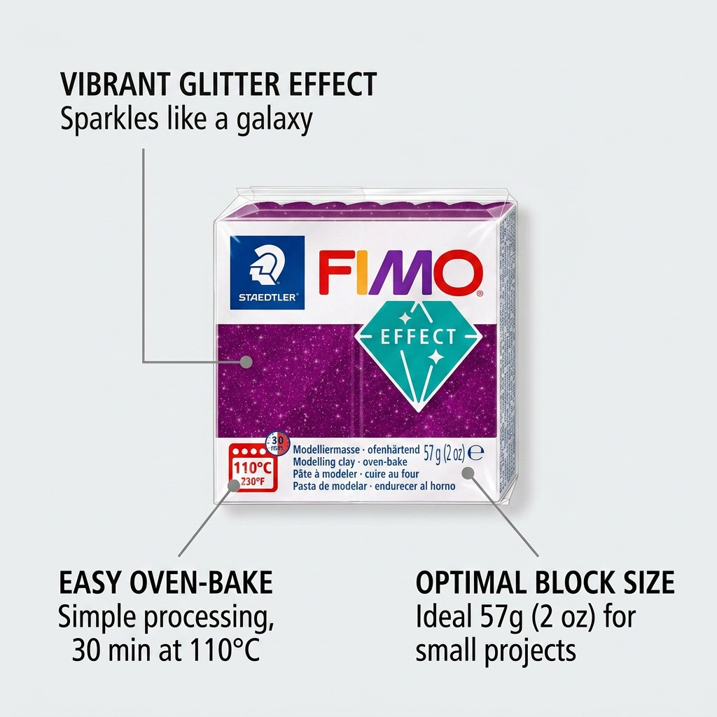 FIMO Effect Galaxy – Pâte violette 57 g, réf. 8010-602 — caractéristiques illustrées