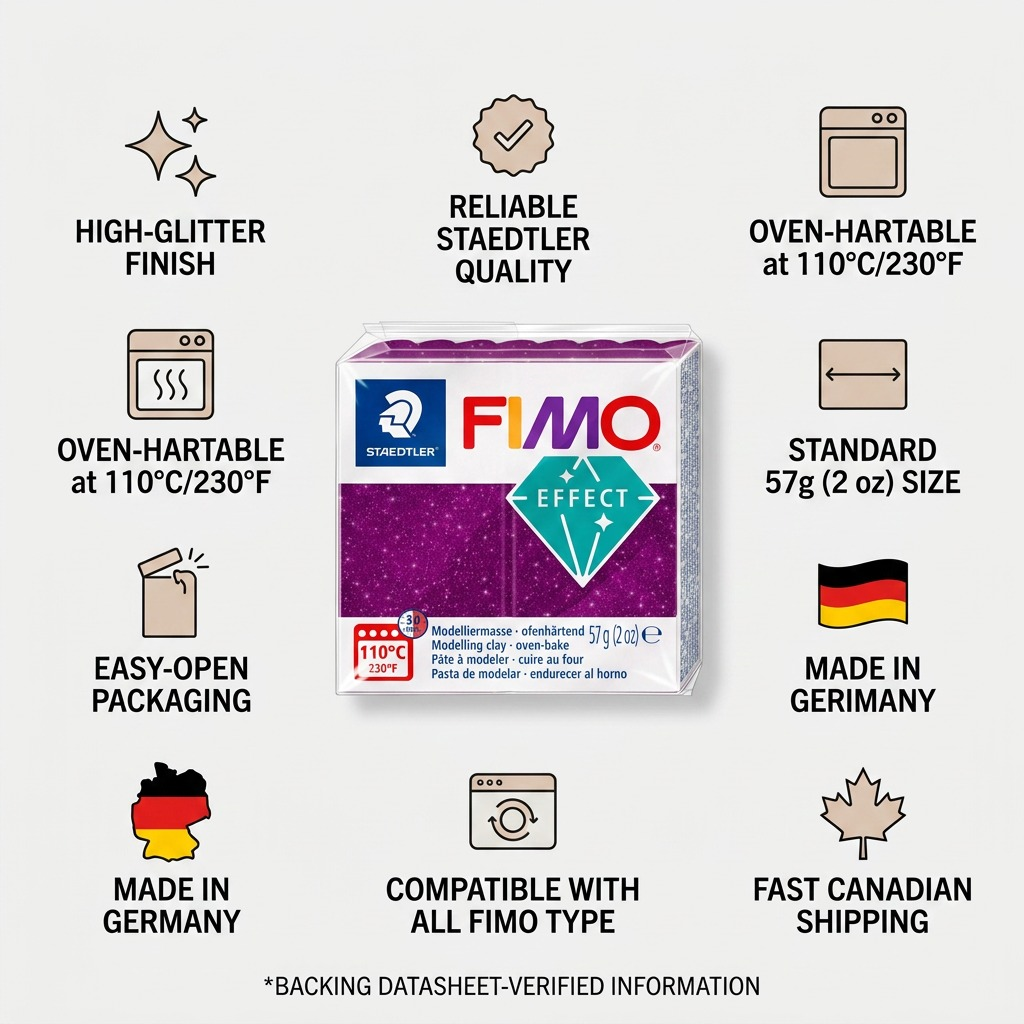 FIMO Effect Galaxy – Pâte violette 57 g, réf. 8010-602 — caractéristiques illustrées
