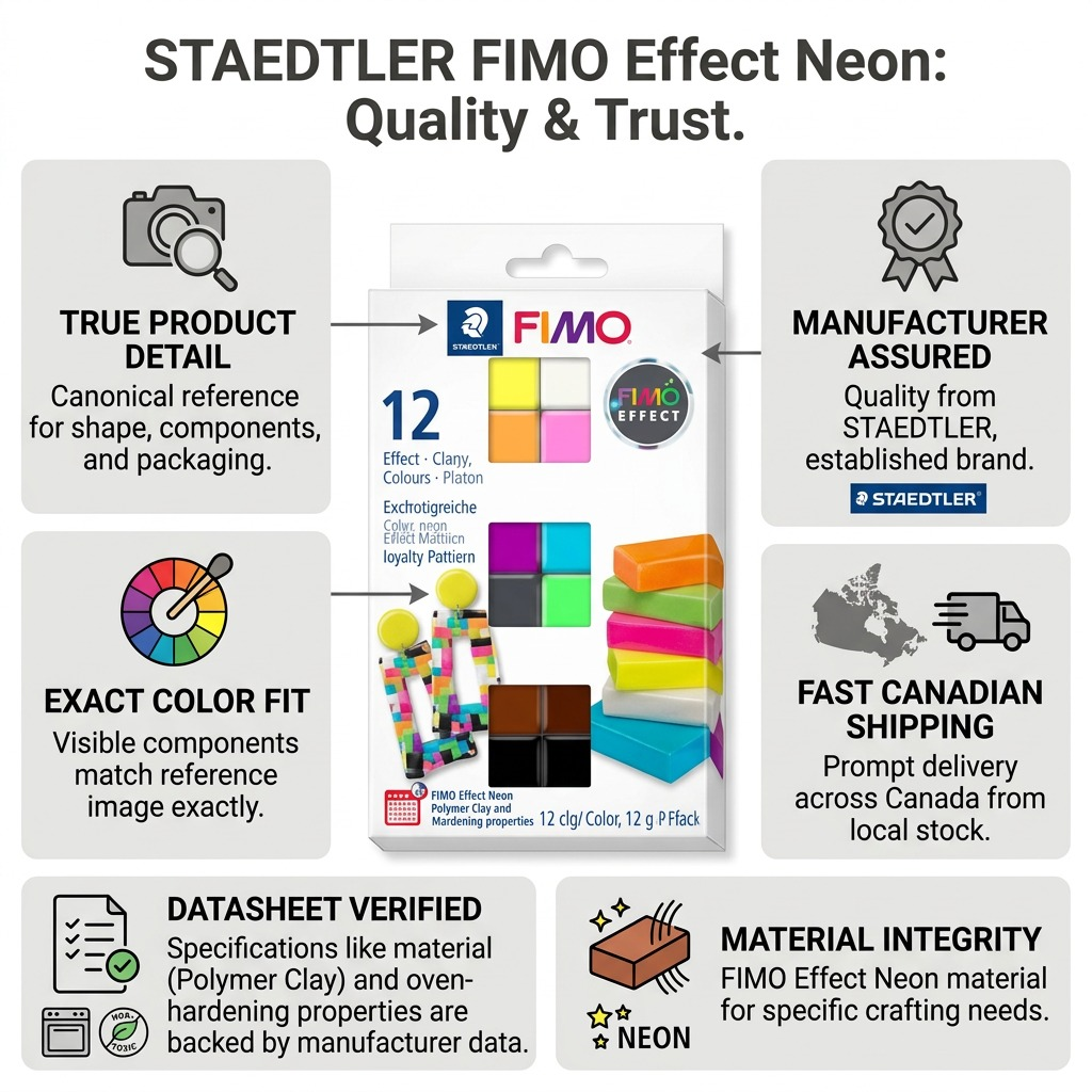 FIMO Effect Neon – Lot de 12 couleurs, réf. 8013-C12-3 — caractéristiques illustrées