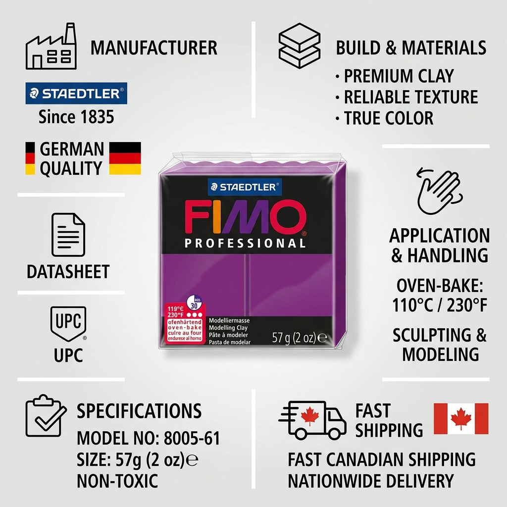 FIMO Professional – Pâte violette 57 g, réf. 8005-61 — caractéristiques illustrées