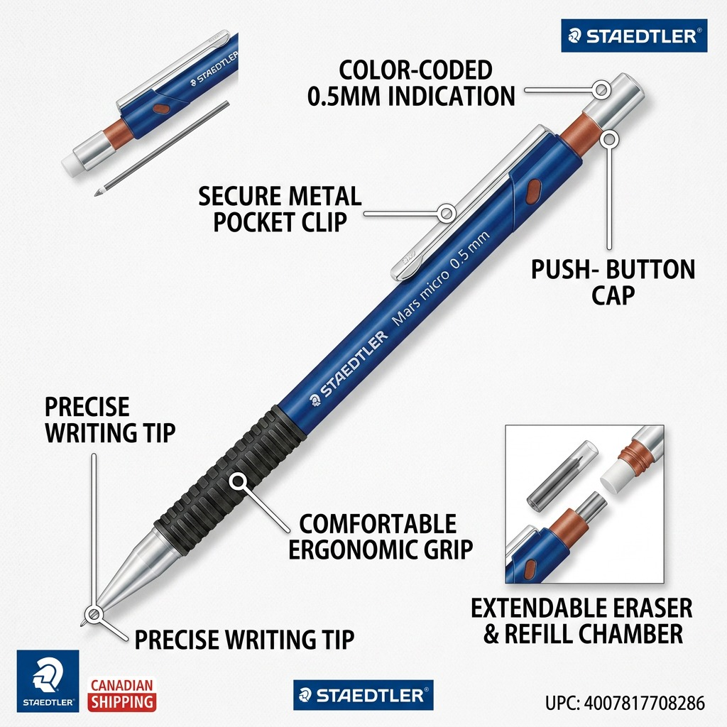 STAEDTLER Mars micro – Porte-mine 0,5 mm, réf. 775-05-03 — caractéristiques illustrées