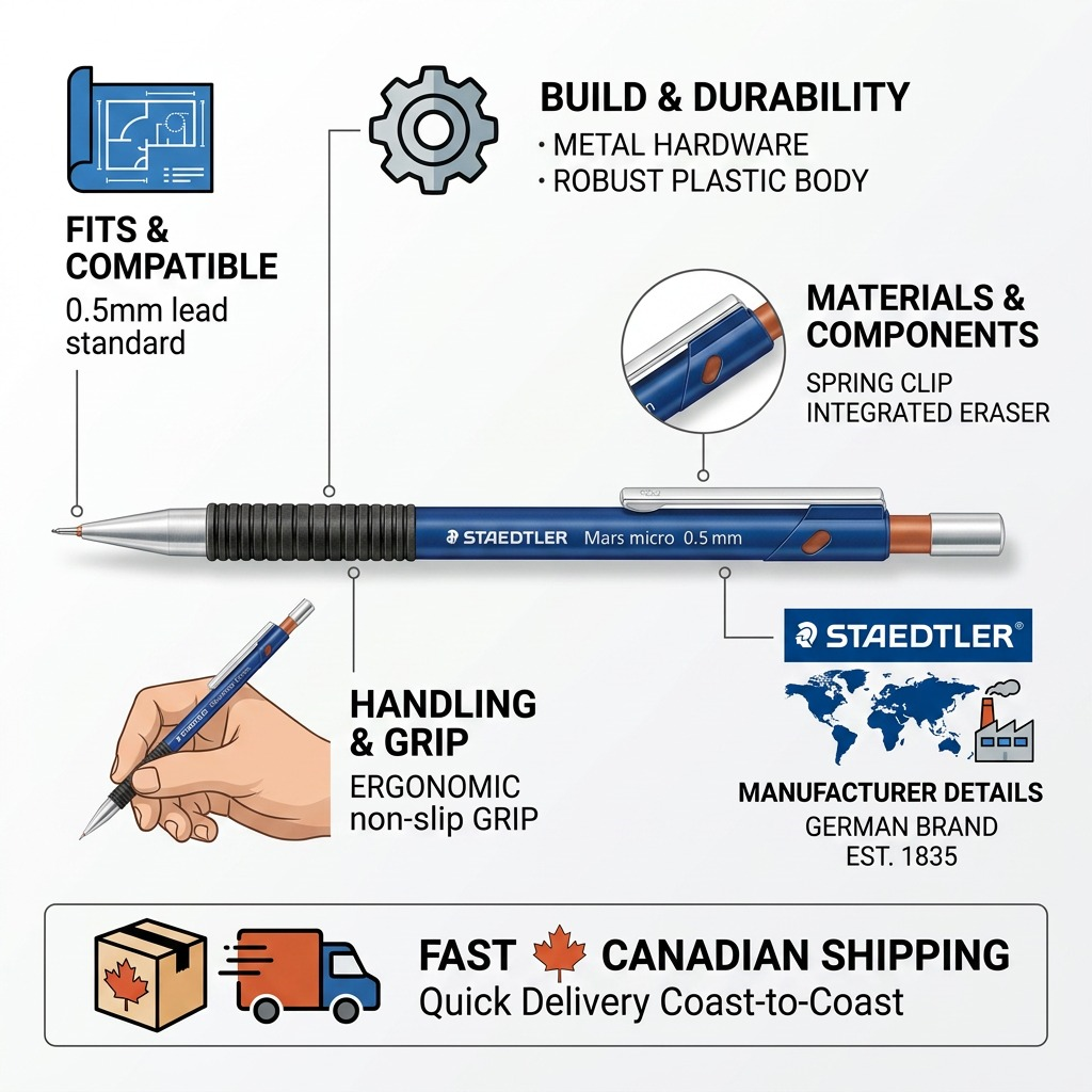 STAEDTLER Mars micro – Porte-mine 0,5 mm, réf. 775-05-03 — caractéristiques illustrées