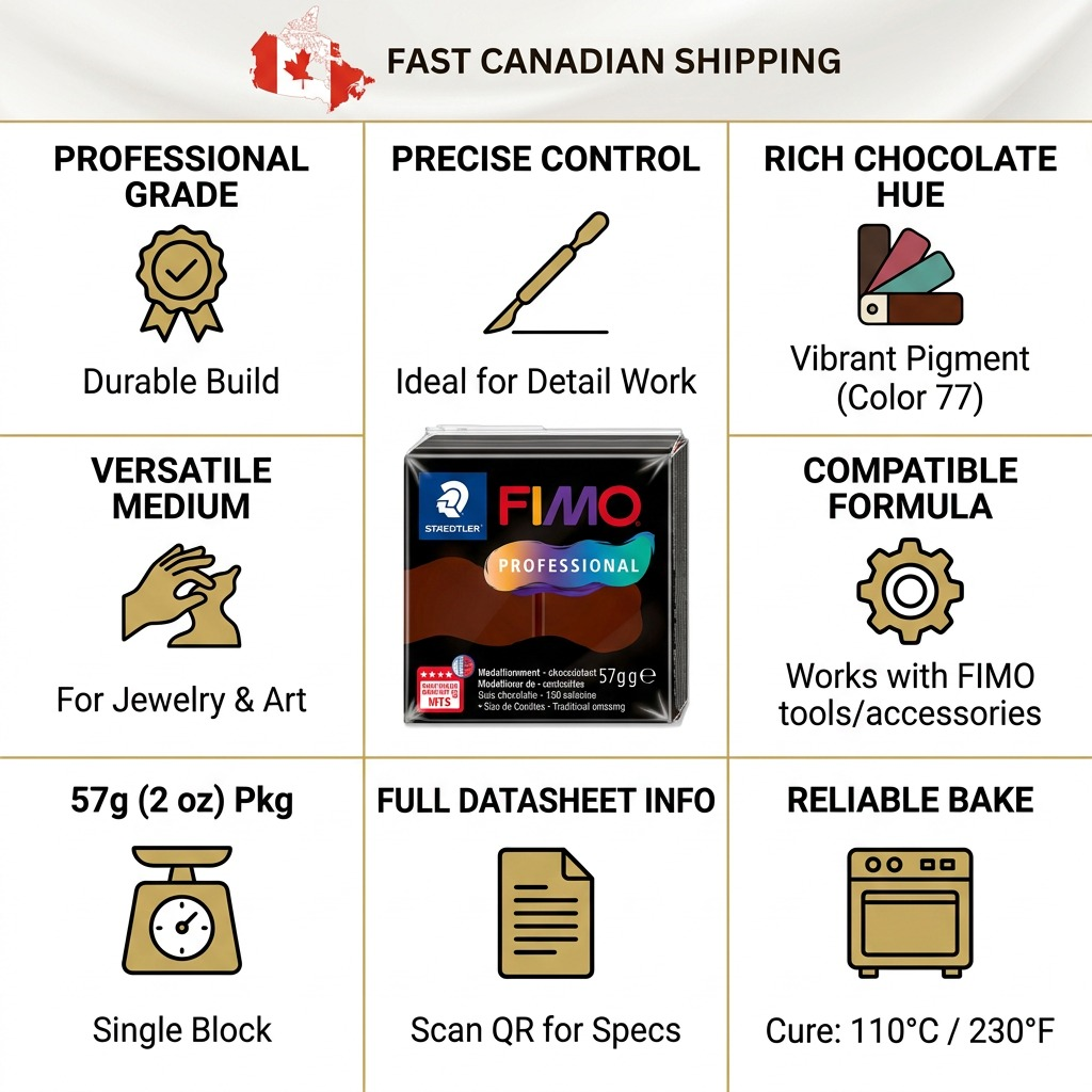 FIMO Professional – Pâte chocolat 57 g, réf. 8040-77 — caractéristiques illustrées