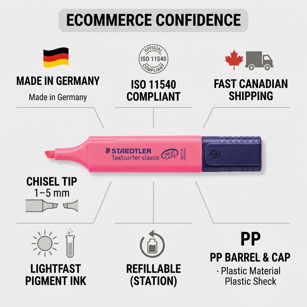 STAEDTLER Textsurfer classic – Surligneur rose fluorescent, référence 364-23-10 — présentation des caractéristiques