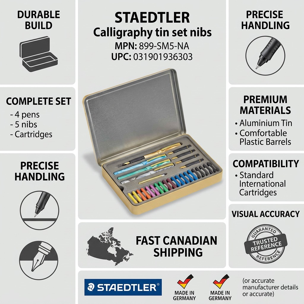 STAEDTLER – Lot de calligraphie en boîtier, 5 plumes, réf. 899-SM5-NA — caractéristiques illustrées
