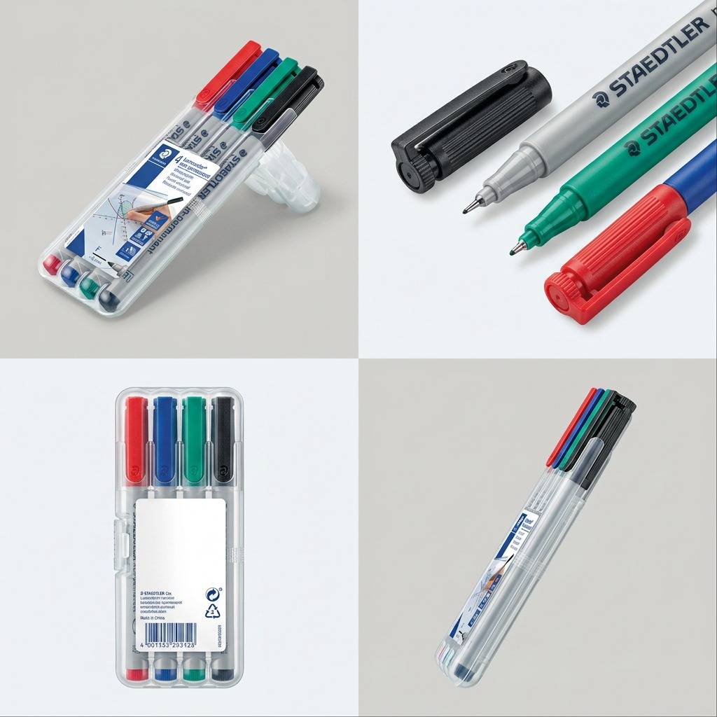 STAEDTLER Lumocolor – 4 marqueurs effaçables fin, réf. 316-WP4-10 — gros plan des détails