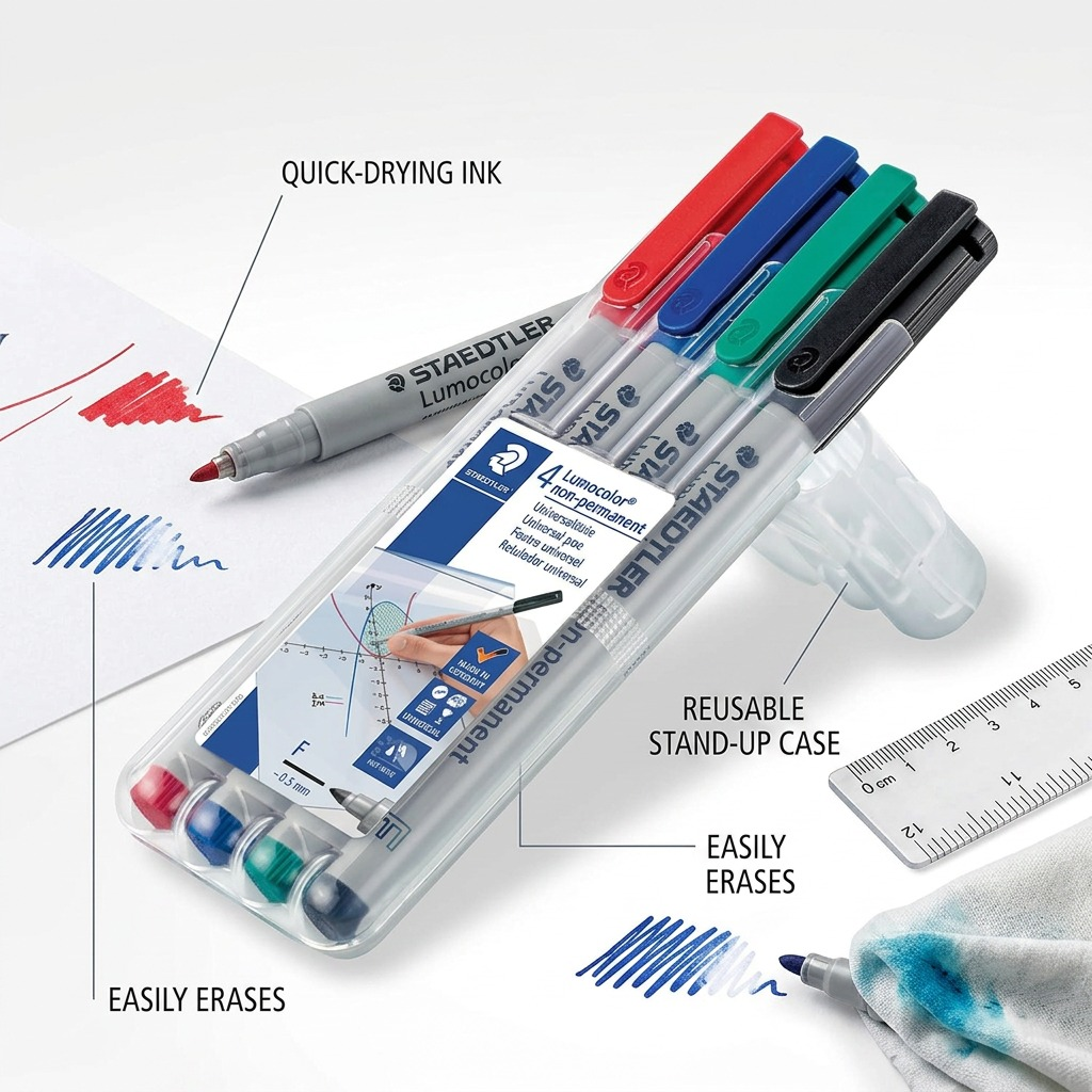 STAEDTLER Lumocolor – 4 marqueurs effaçables fin, réf. 316-WP4-10 — vue du produit 6