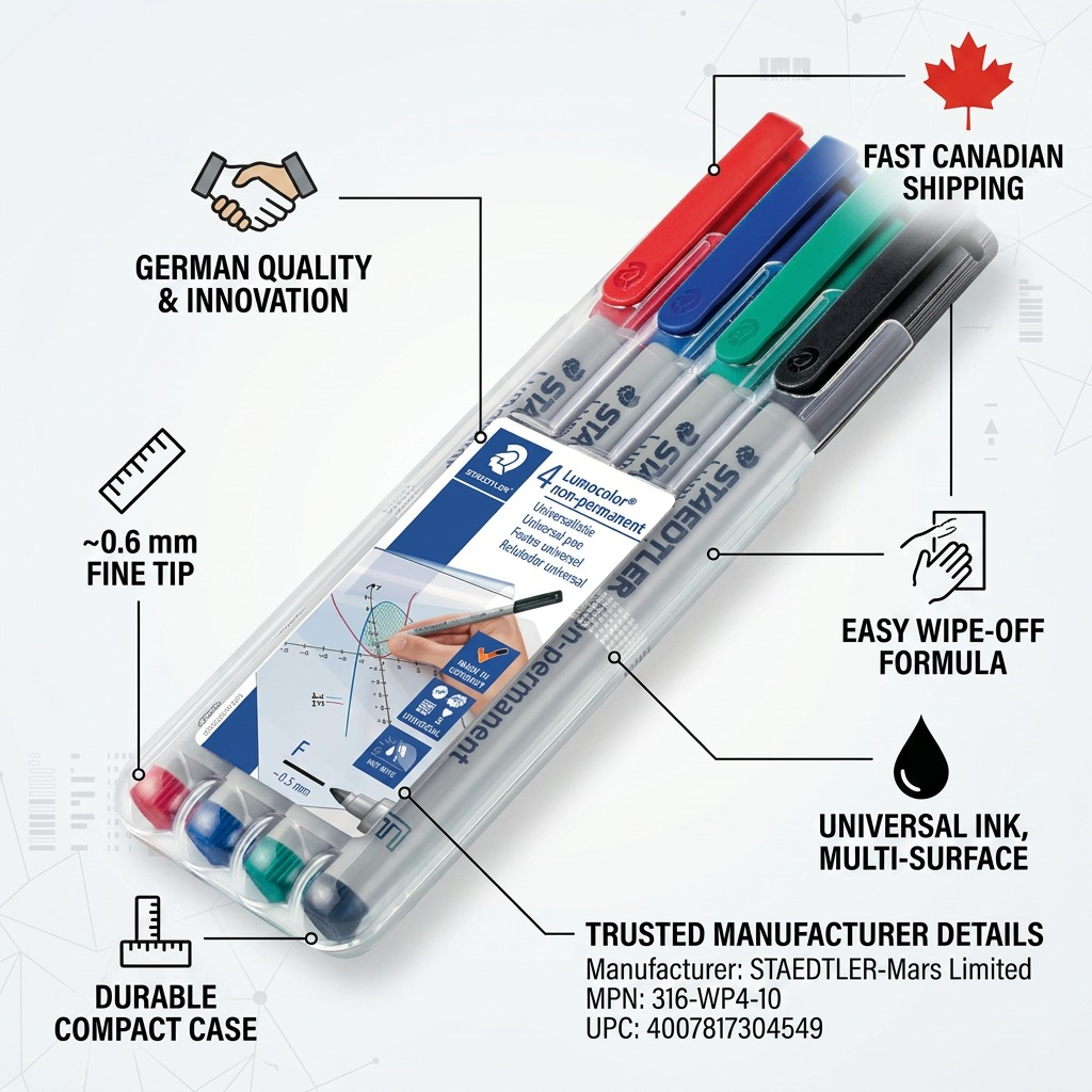 STAEDTLER Lumocolor – 4 marqueurs effaçables fin, réf. 316-WP4-10 — vue du produit 8