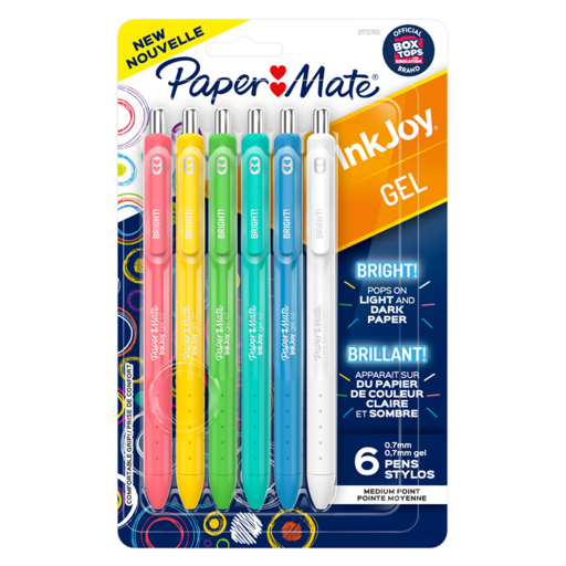 Paper Mate InkJoy Bright – Stylos gel rétractables 0,7 mm, 6 – référence 2173765