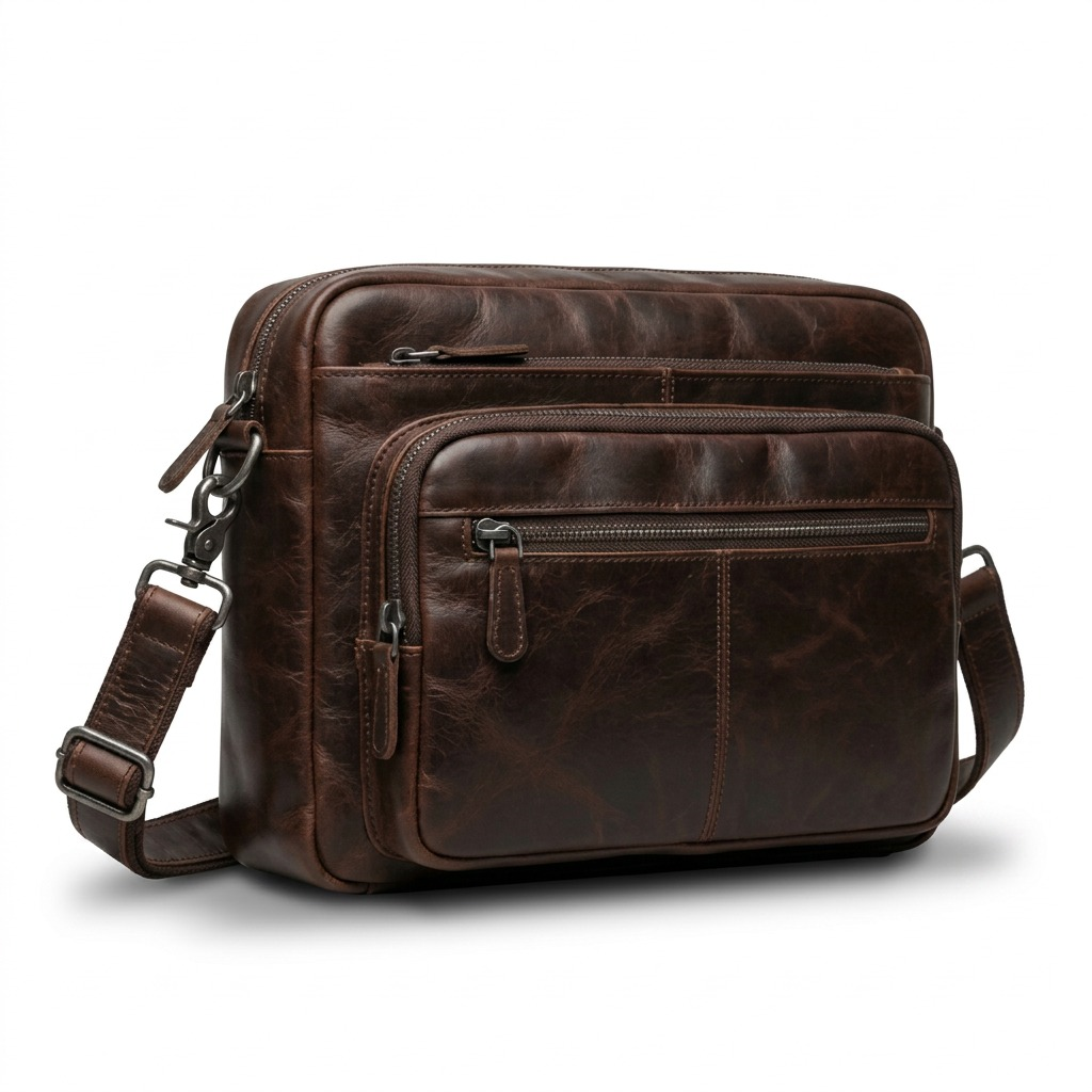 High-resolution, centered image of a Mancini Leather Goods brown leather shoulder bag on a white background.