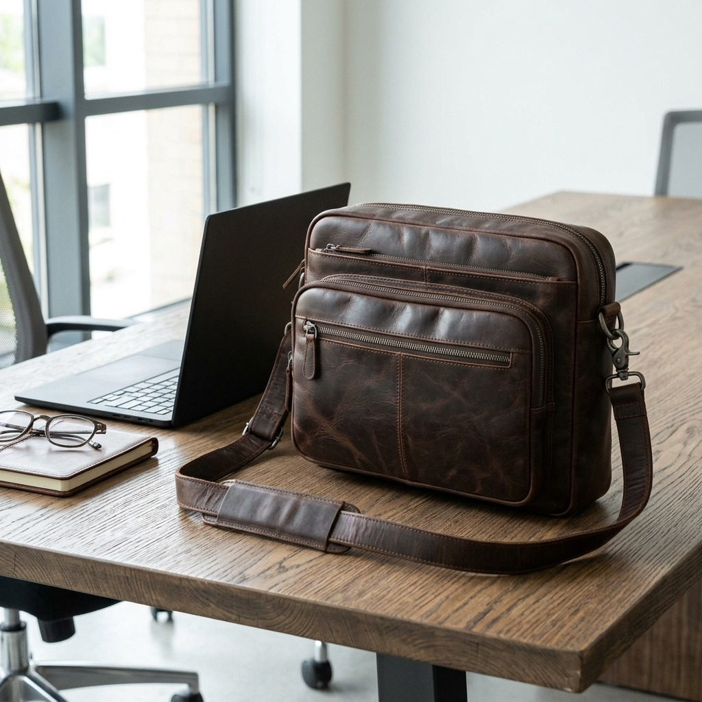 High-resolution, centered image of a Mancini Leather Goods brown leather shoulder bag on a white background.