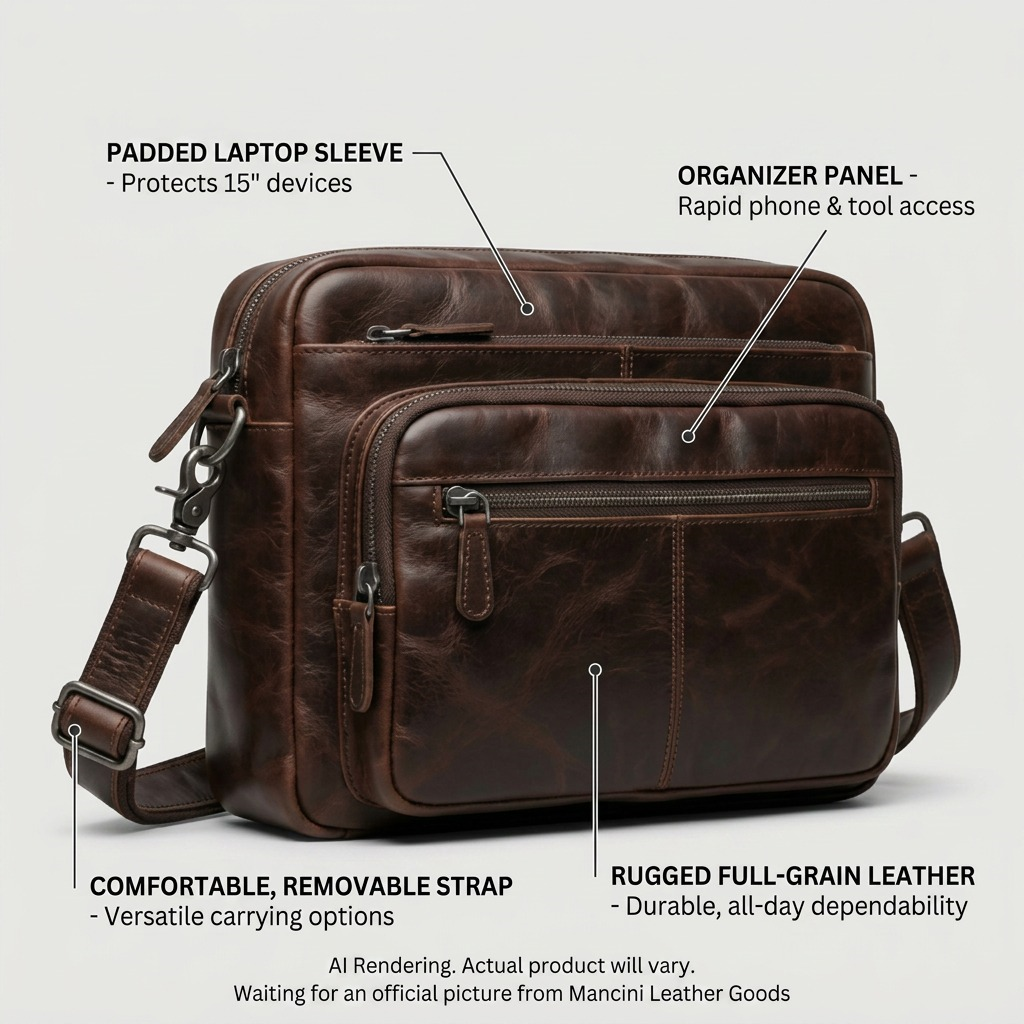Grand sac unisexe Buffalo brun avec organisateur – Mancini, référence 99-5412-BROWN