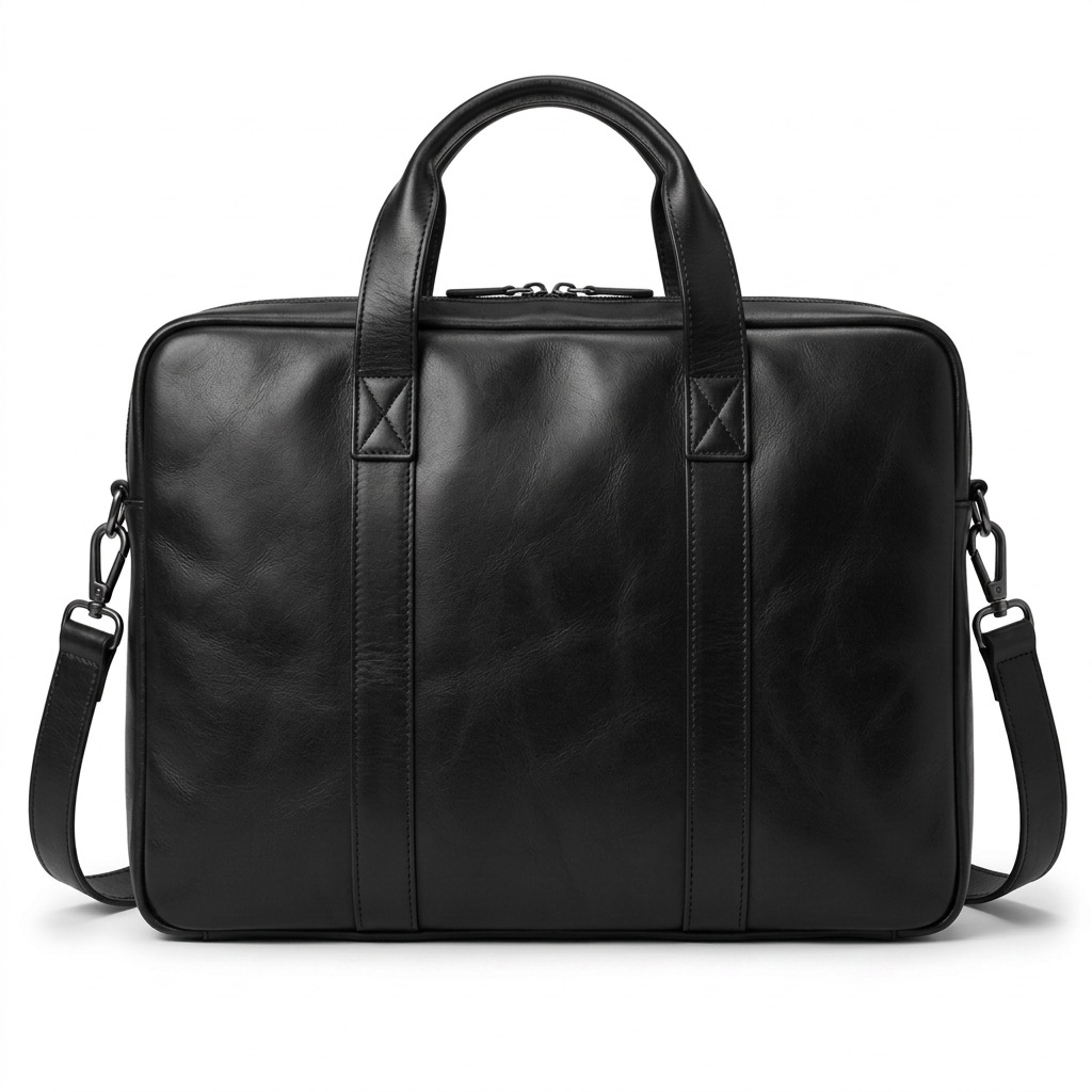 Mancini Leather Goods Porthole Briefcase: classic black leather double-handle, detachable strap product image.