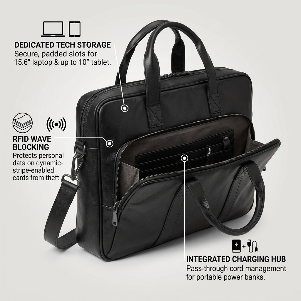 Mancini – Porte-documents Buffalo noir pour portable 15,6 po — vue complémentaire 6, réf. 99-5465-BLACK