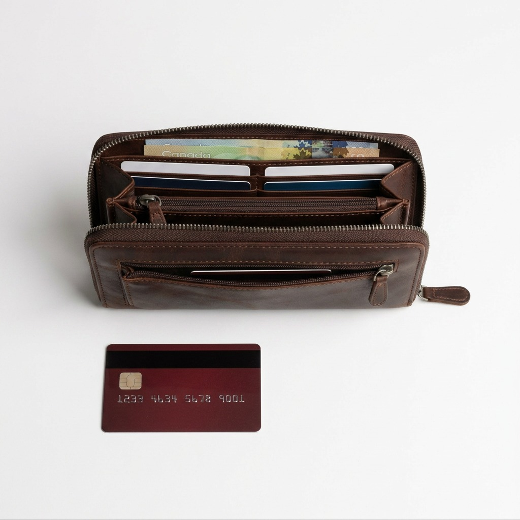 Mancini Arizona Ladies' Clutch Wallet in brown buffalo leather with RFID protection and dual zippers.