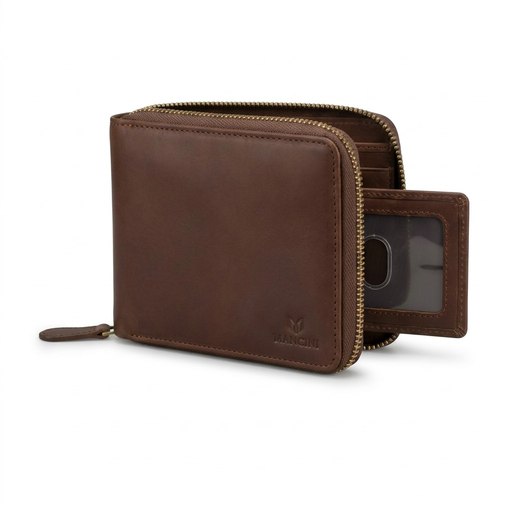 Portefeuille brun zippé avec étui amovible – Mancini, référence 8700159-BROWN