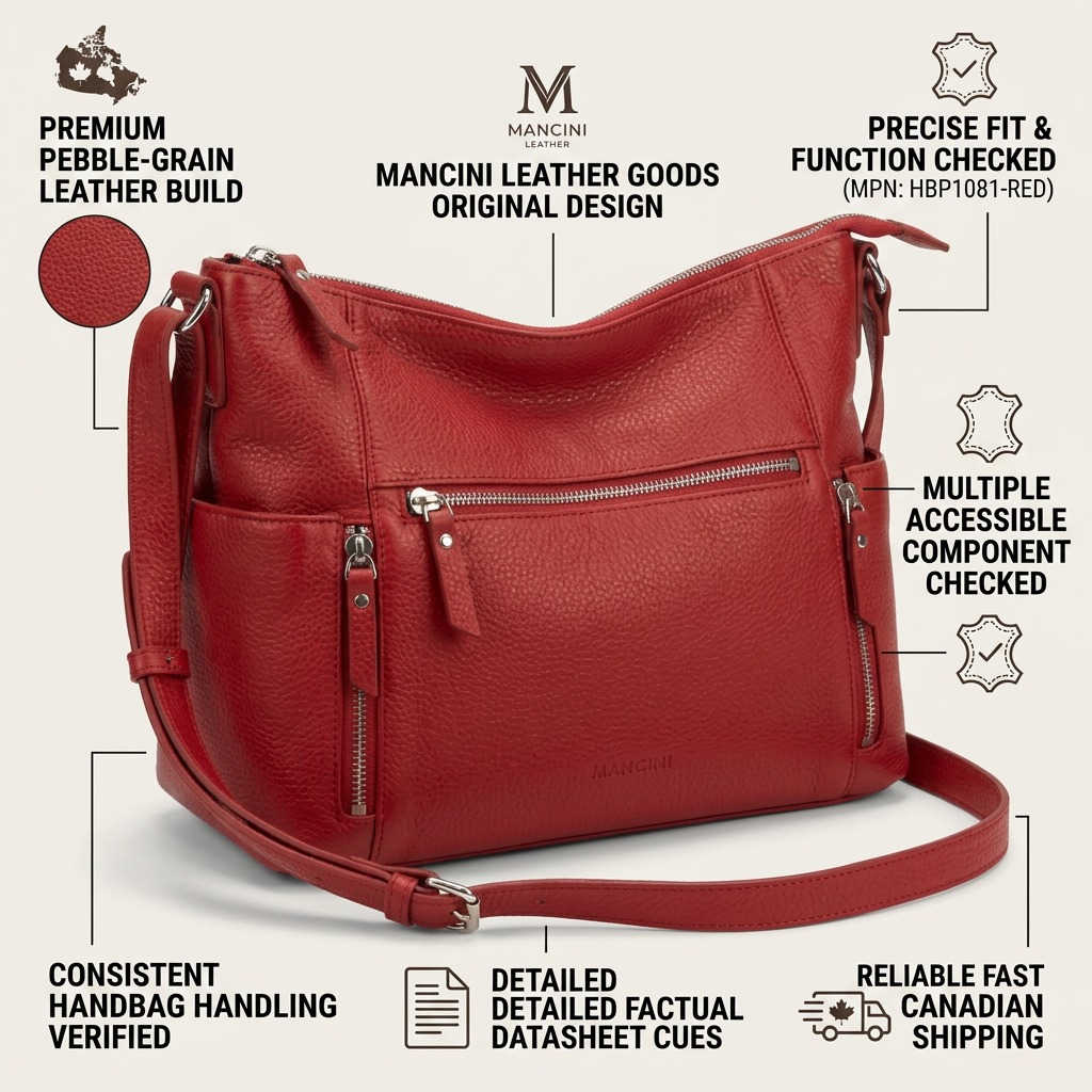 Sac à bandoulière June rouge en cuir grainé – Mancini, référence HBP1081-RED