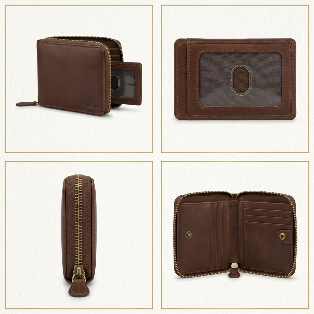 Mancini Leather Goods Men's Zip Wallet w/ Removable Case (8700159-BROWN) ecommerce product image.