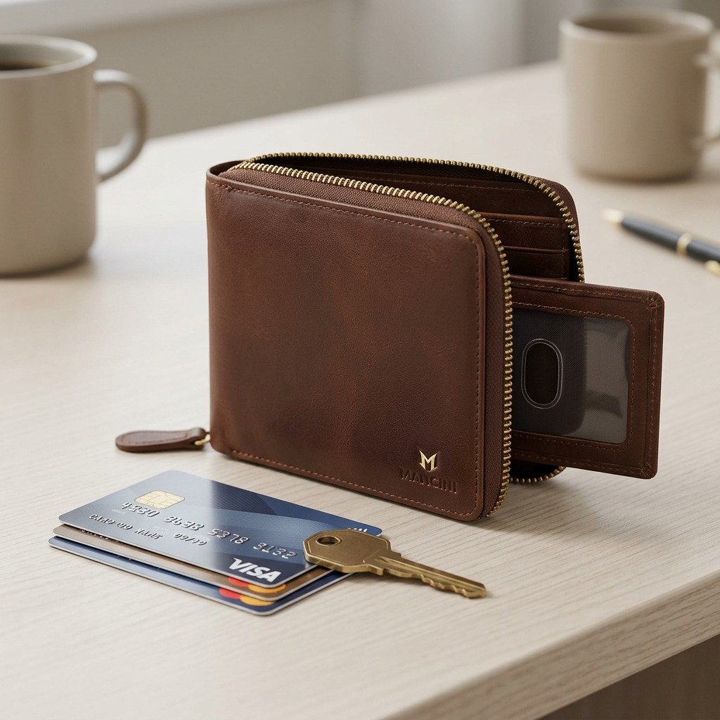 Portefeuille brun zippé avec étui amovible – Mancini, référence 8700159-BROWN