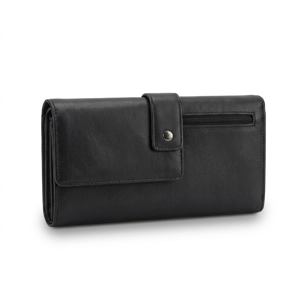 Single, centered product photograph of the Mancini black leather wallet.