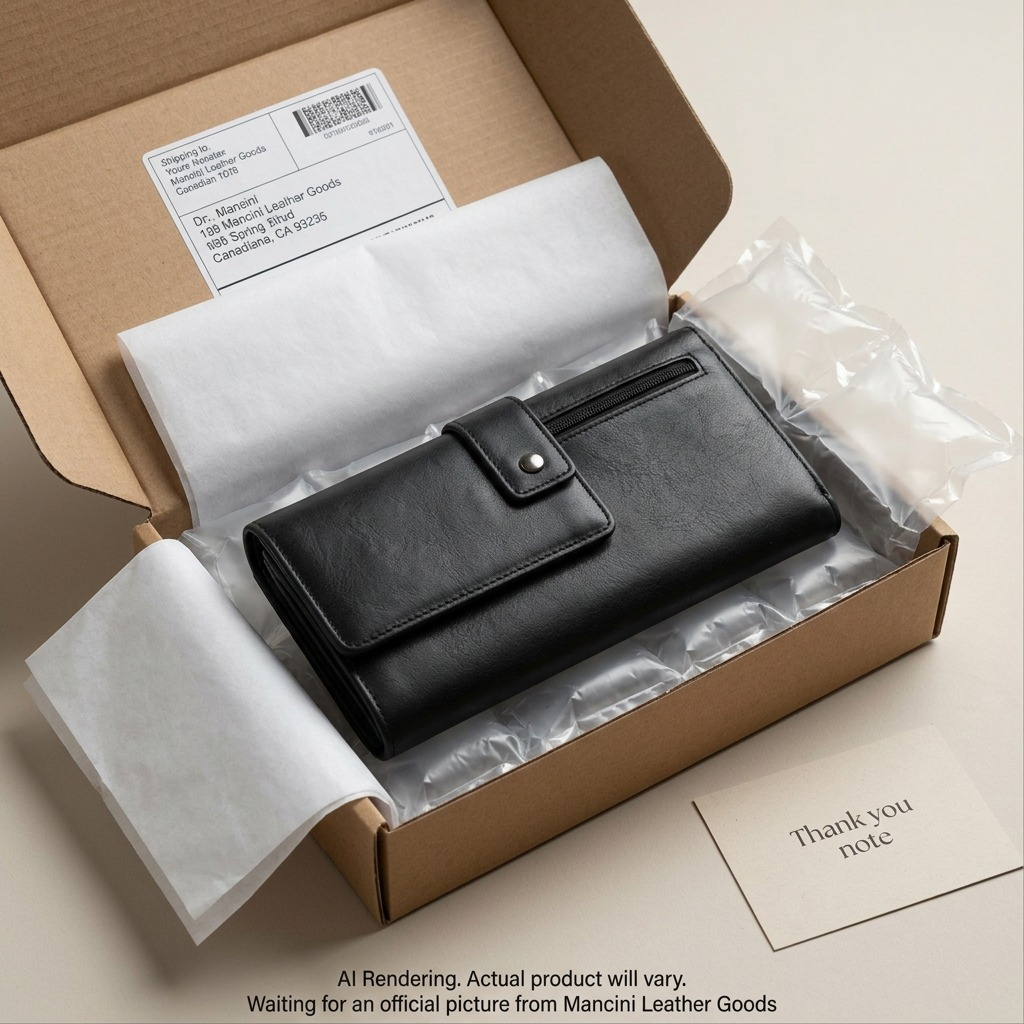 Single, centered product photograph of the Mancini black leather wallet.