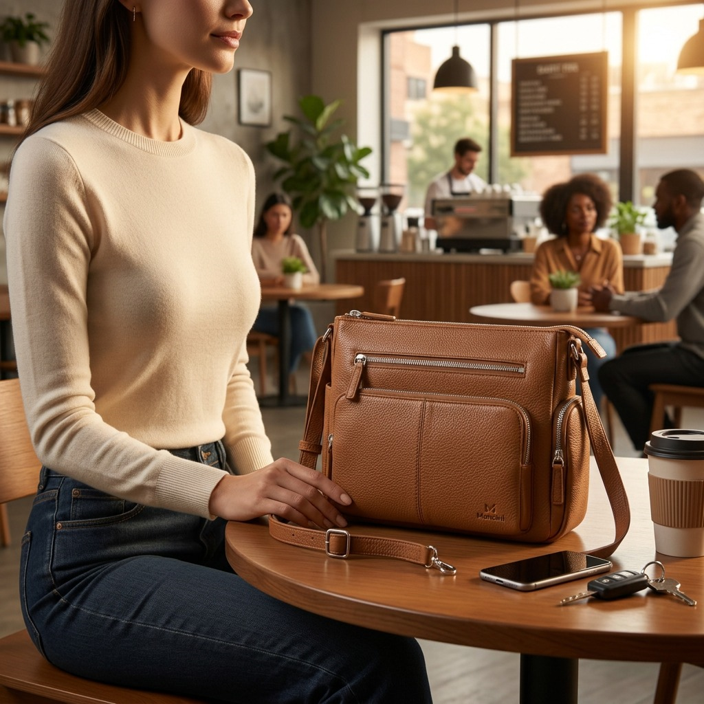 Sac à bandoulière June brun – Mancini, référence HBP1081-BROWN