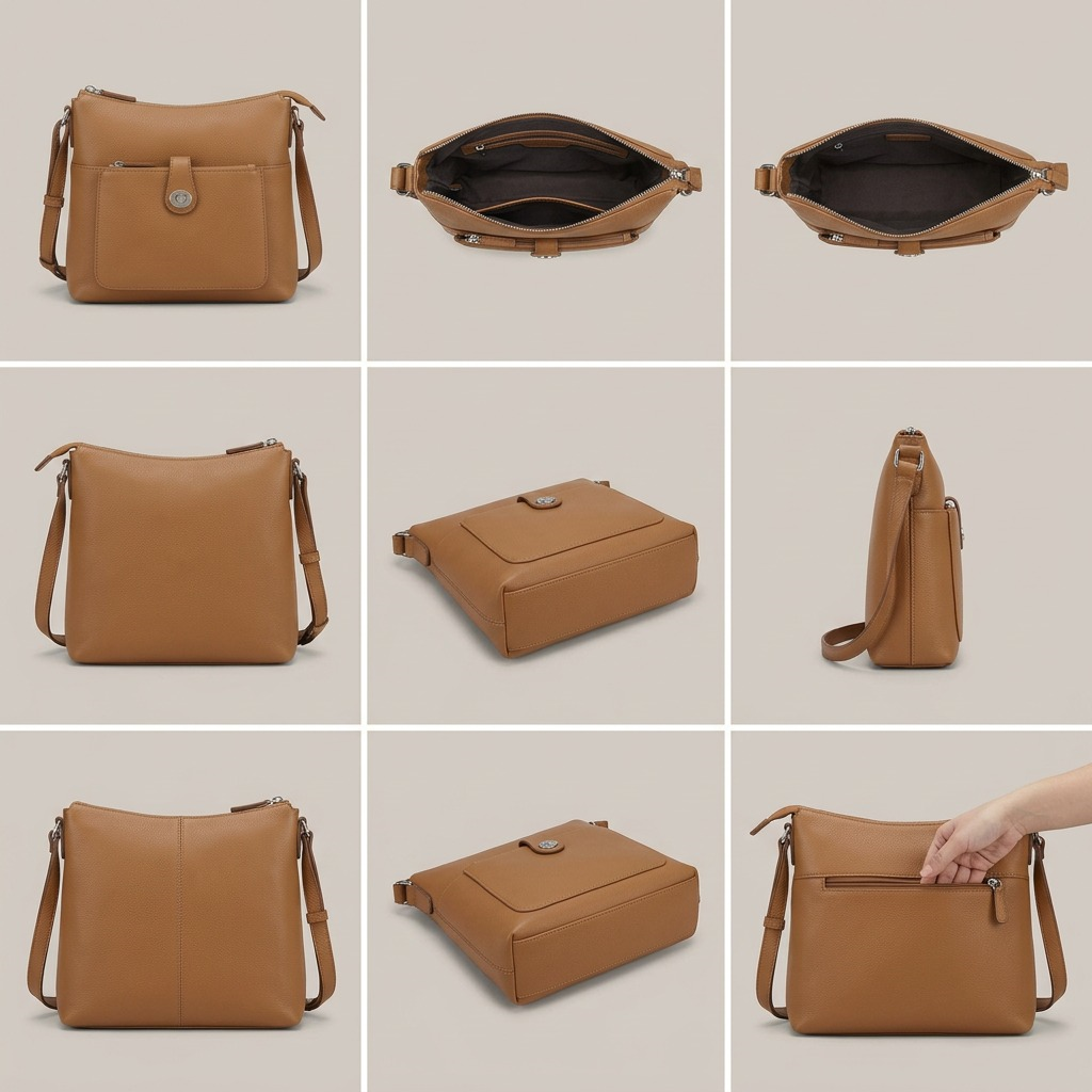 Sac à bandoulière Elizabeth camel – Mancini, référence HBP1086-CAMEL