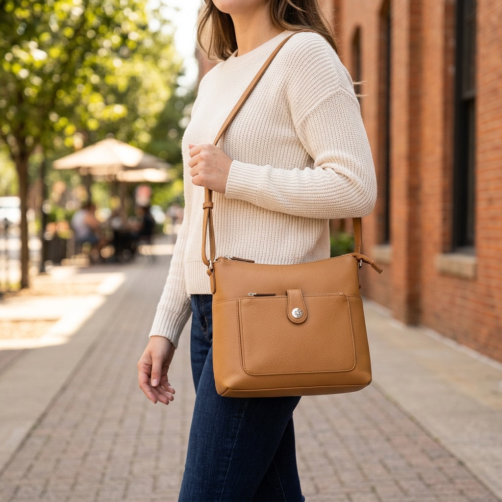 Sac à bandoulière Elizabeth camel – Mancini, référence HBP1086-CAMEL