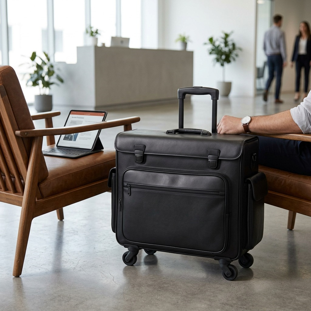 Valise porte-catalogues noire à roulettes – Mancini, référence 90458-BLACK