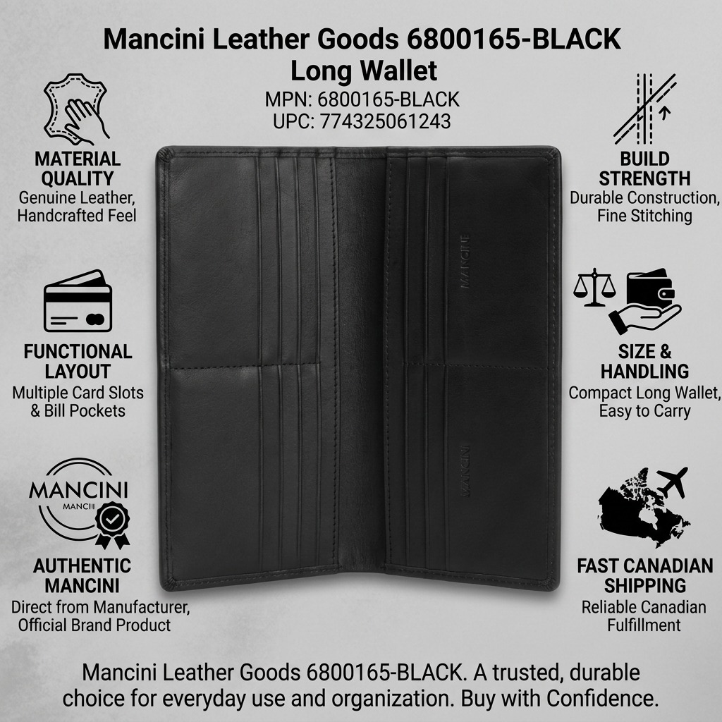 Interior view of the Mancini black buffalo leather RFID wallet showing multiple card slots.
