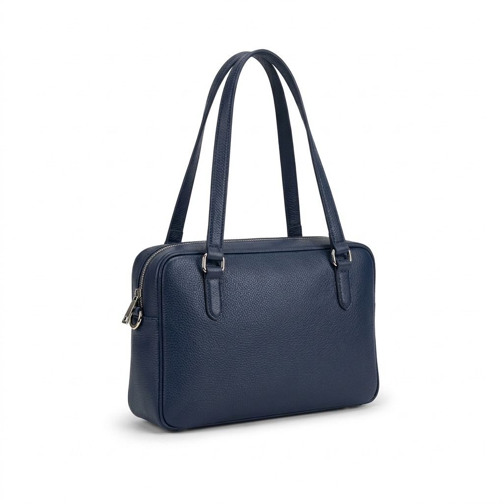 A high-resolution, centered view of the Mancini Leather Goods HBP1082-NAVY pebble leather briefcase.