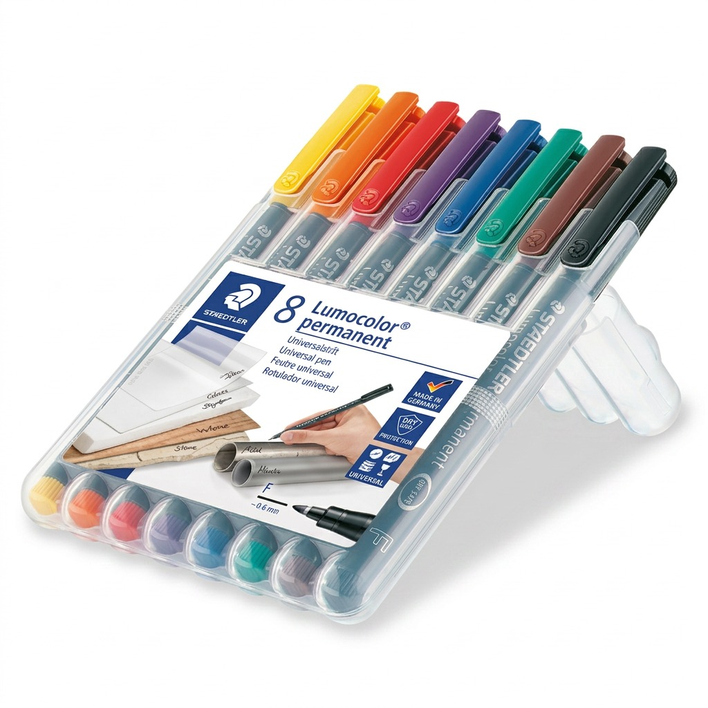 STAEDTLER Lumocolor – 8 marqueurs permanents fins, réf. 318-WP8-10 — vue du produit sur fond clair