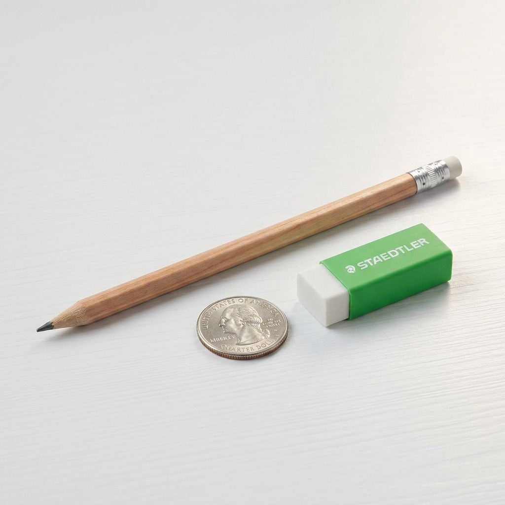 A group of ten STAEDTLER HB pencils and a green eraser isolated on a white background.