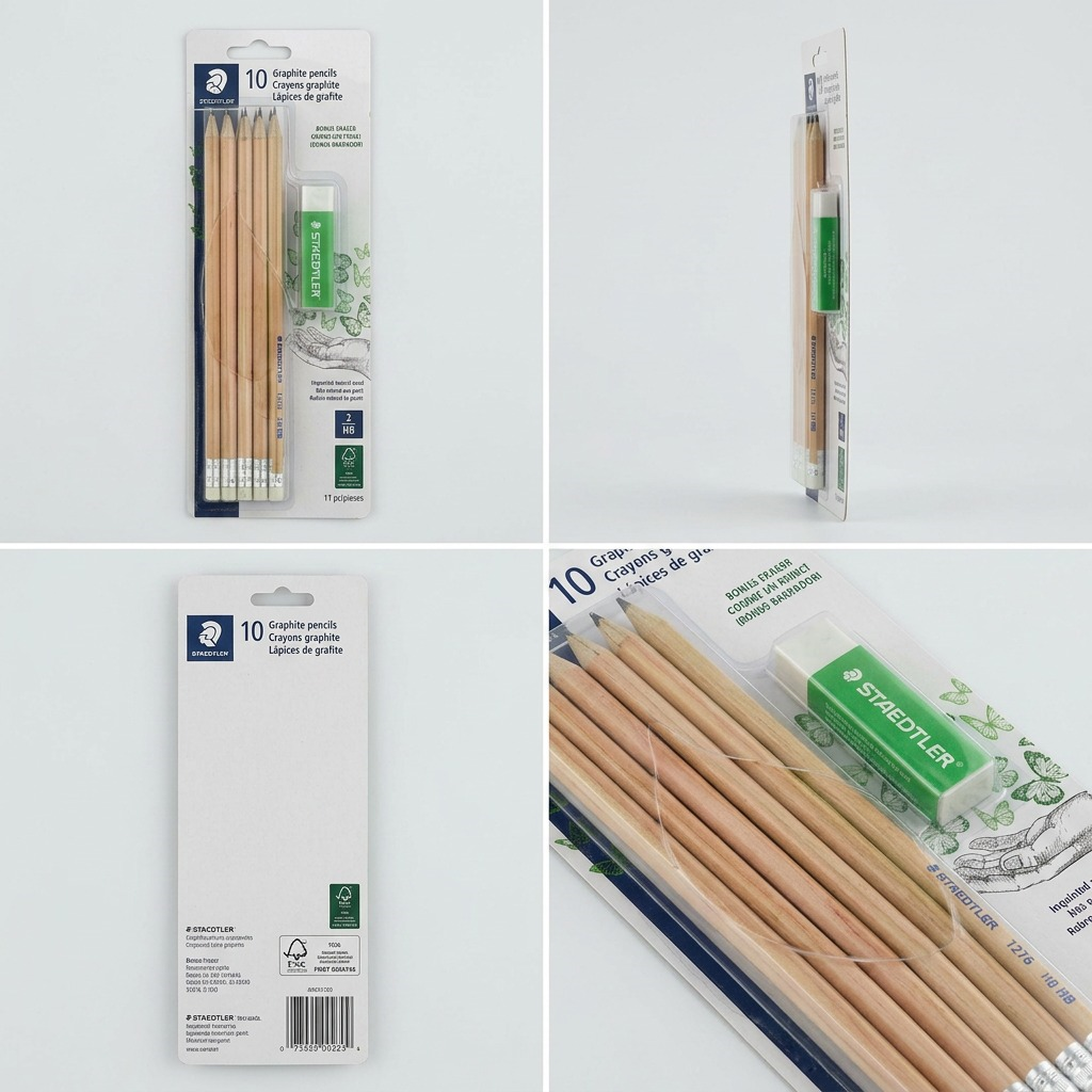 STAEDTLER 10 + 1 crayons ronds HB no 2, réf. 131NSBK1A602 — gros plan des détails