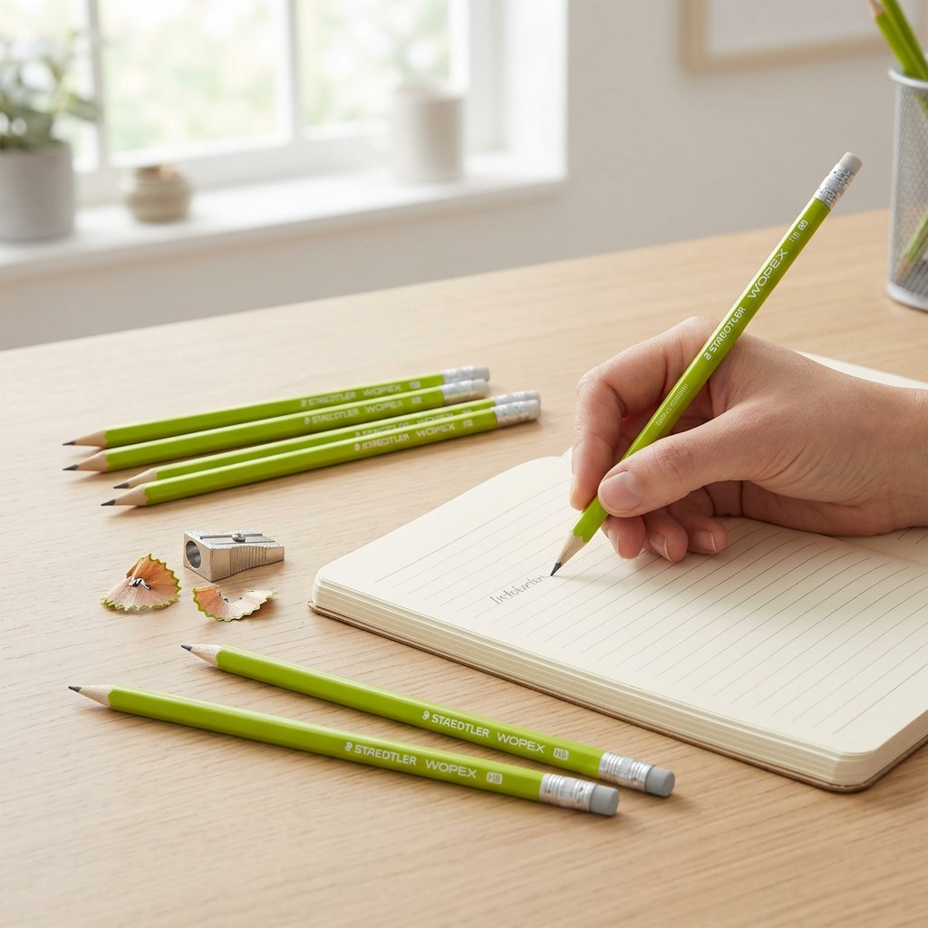 STAEDTLER Wopex – 10 crayons graphite, réf. 182-C10A6 — présentation en utilisation