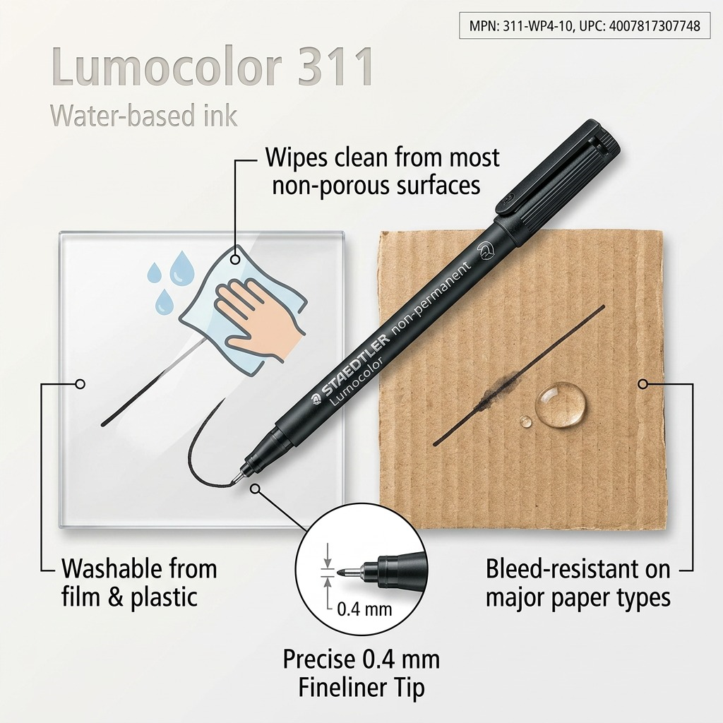 STAEDTLER Lumocolor – 4 marqueurs effaçables superfins, réf. 311-WP4-10 — vue du produit 6