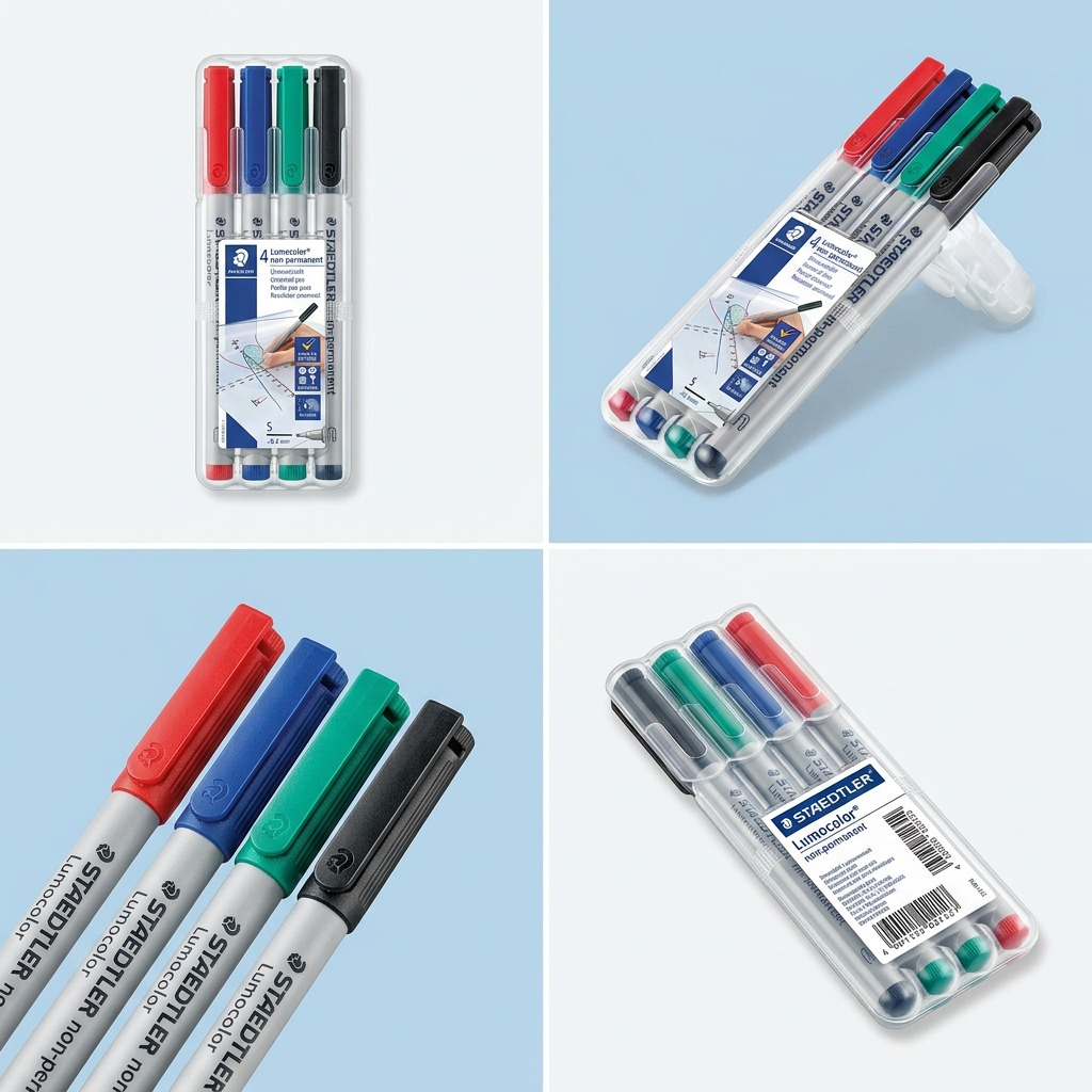 STAEDTLER Lumocolor – 4 marqueurs effaçables superfins, réf. 311-WP4-10 — gros plan des détails