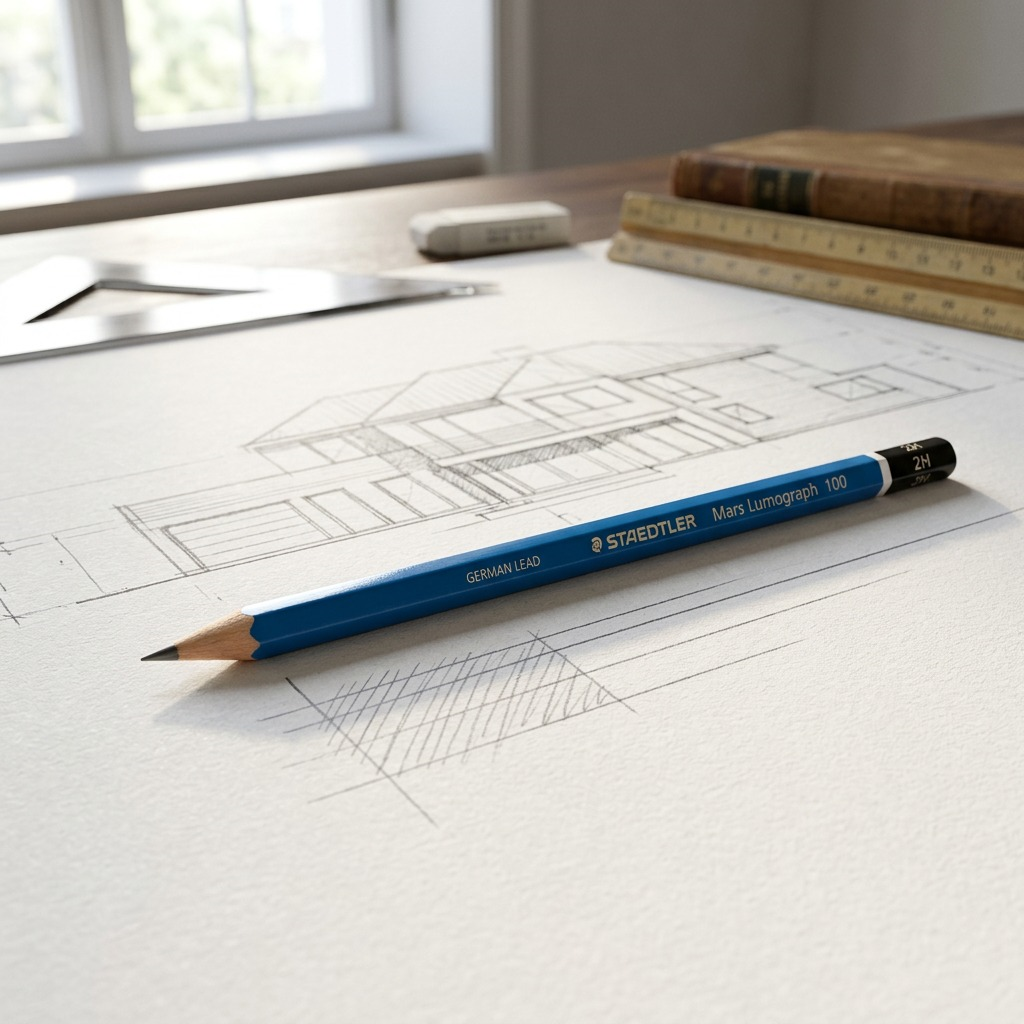 STAEDTLER Mars Lumograph – Crayon graphite 2H, réf. 100-2H-M — présentation du produit en utilisation