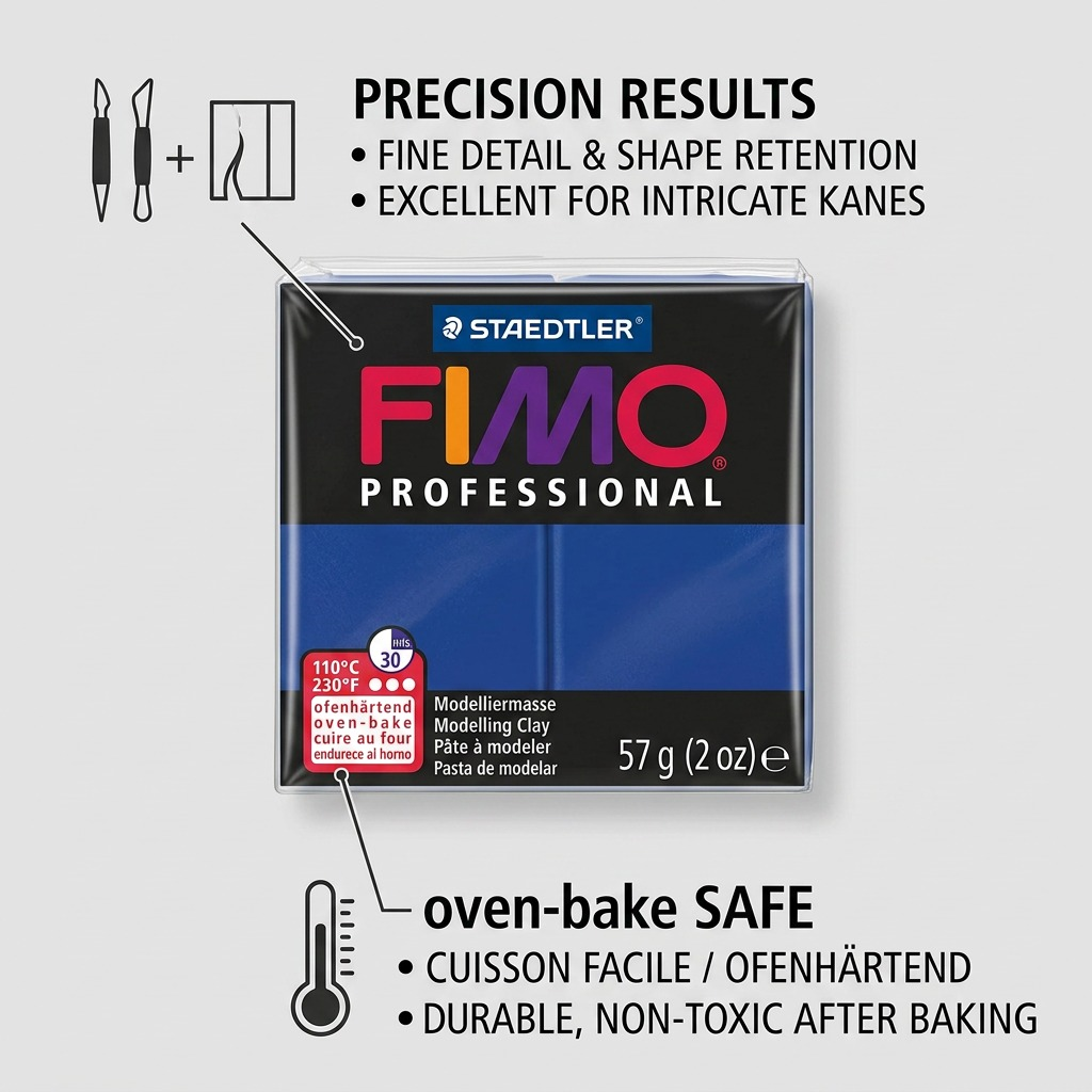 FIMO Professional – Pâte bleu marine 57 g, réf. 8005-34 — caractéristiques illustrées